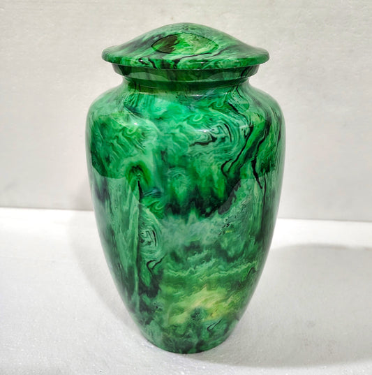 Emerald Whispers of Peace – Handcrafted Aluminum Cremation Urn, 10 Inches with Velvet Bag