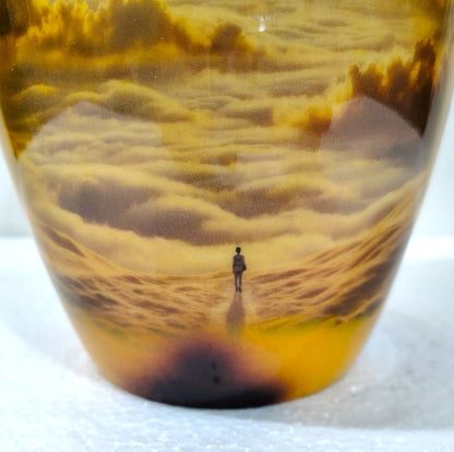 Golden Horizon Sunset Urn – Aluminum Cremation Urn for Ashes with Solitary Skywalk Design 10 Inches with Velvet Bag