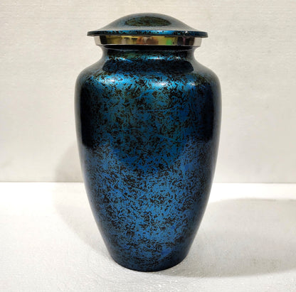 Celestia Nocturne – Midnight Blue Tribute Aluminum Cremation Urn for Ashes, 10 Inches with Velvet Bag