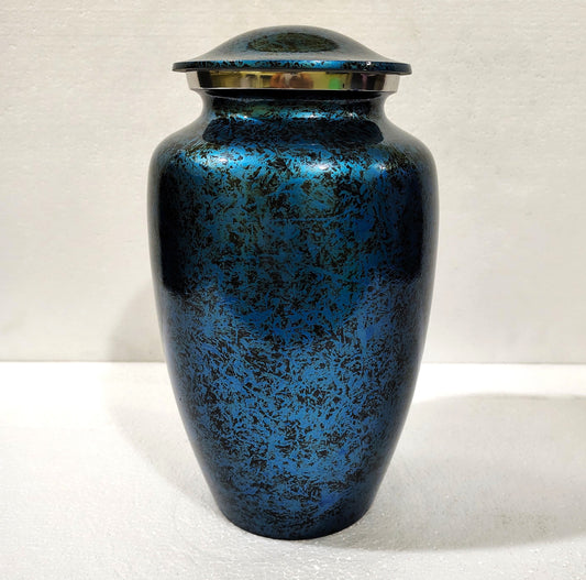 Celestia Nocturne – Midnight Blue Tribute Aluminum Cremation Urn for Ashes, 10 Inches with Velvet Bag