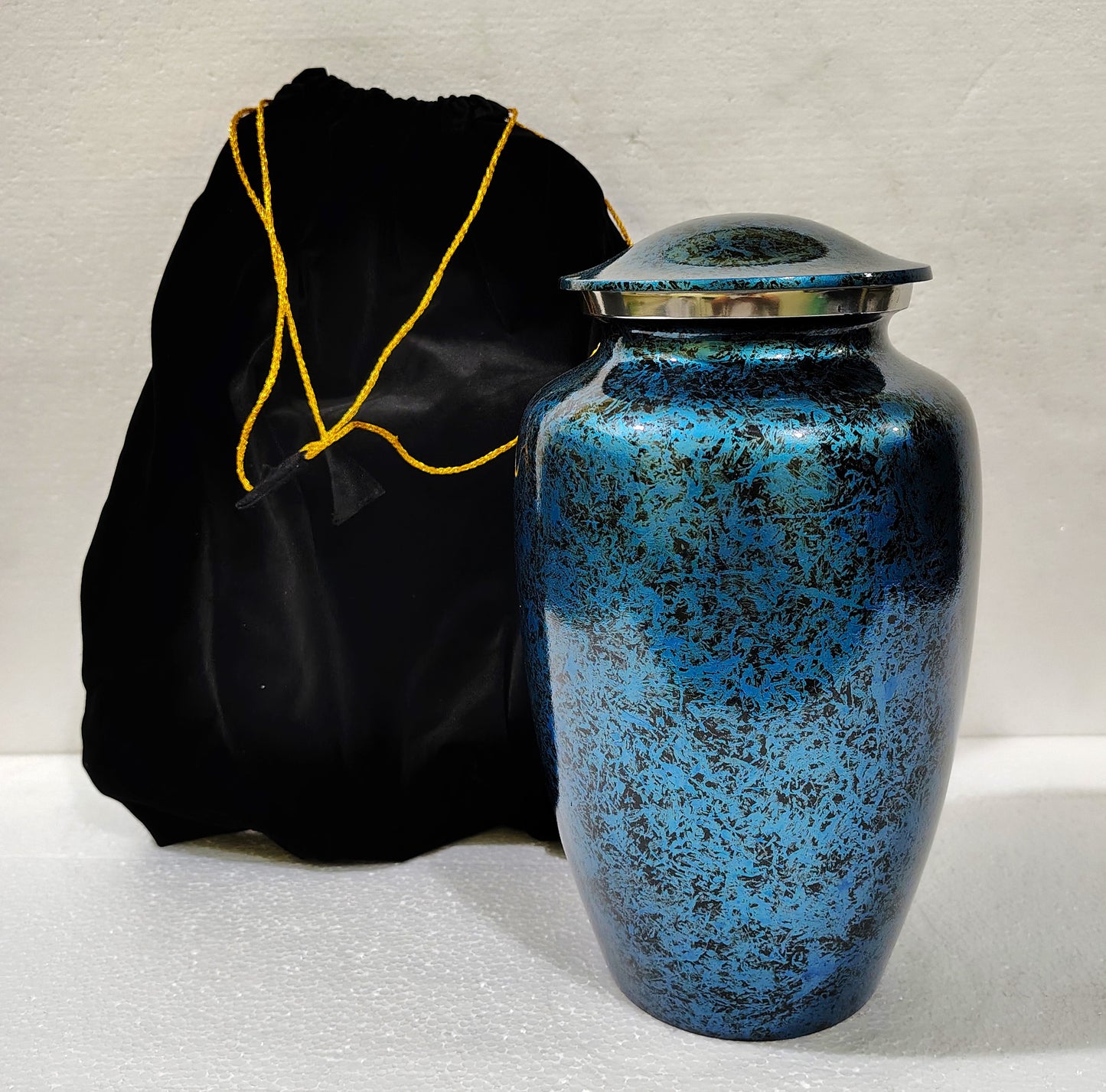 Celestia Nocturne – Midnight Blue Tribute Aluminum Cremation Urn for Ashes, 10 Inches with Velvet Bag
