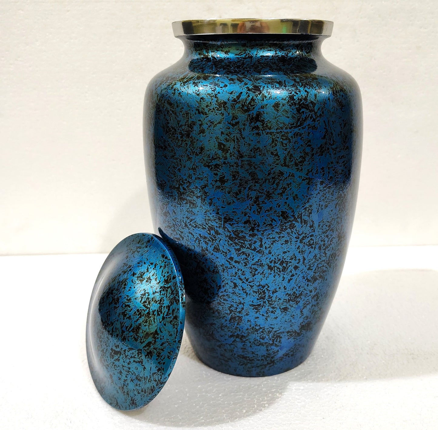 Celestia Nocturne – Midnight Blue Tribute Aluminum Cremation Urn for Ashes, 10 Inches with Velvet Bag