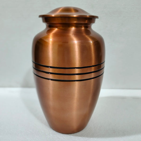Heritage Bronze – Classic Copper Finish Aluminum Cremation Urn for Ashes with Engraved Dark Bands, 10 Inches with Velvet Bag