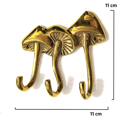 Whimsical Brass Mushroom Wall Hook Sculpture – Unique Home & Office Décor Piece ( Set of 3)