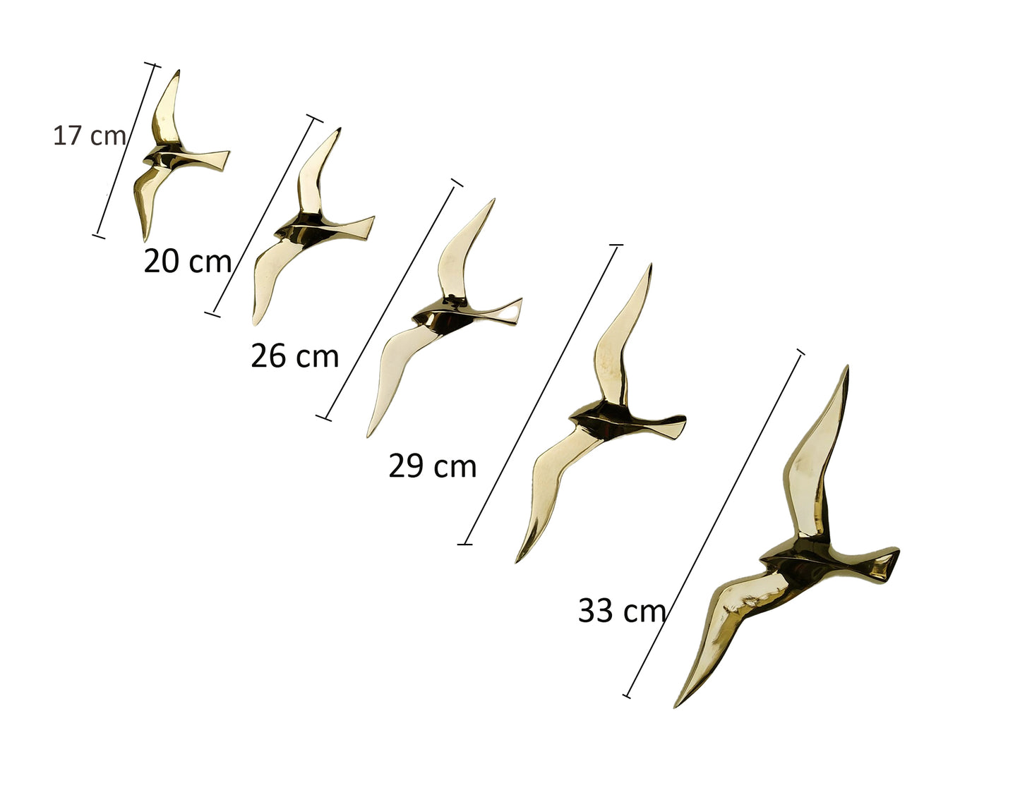 Decorative Brass Wall Mount Flying Seagull Birds Sculpture Unique Figurine Seagull Birds Statue Wall Mount, for Home | Office | Restaurant Decorations (Set of 5)
