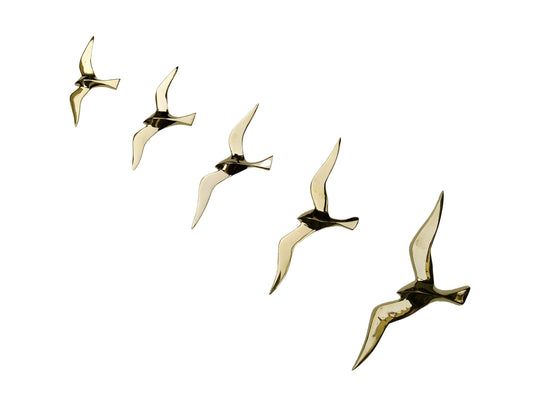 Decorative Brass Wall Mount Flying Seagull Birds Sculpture Unique Figurine Seagull Birds Statue Wall Mount, for Home | Office | Restaurant Decorations (Set of 5)