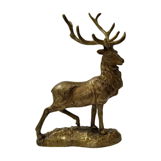 Golden Deer Stag Figurine – Handcrafted Brass Finish Aluminum Table Top Figurine Decor for Home, Lodge & Office"
