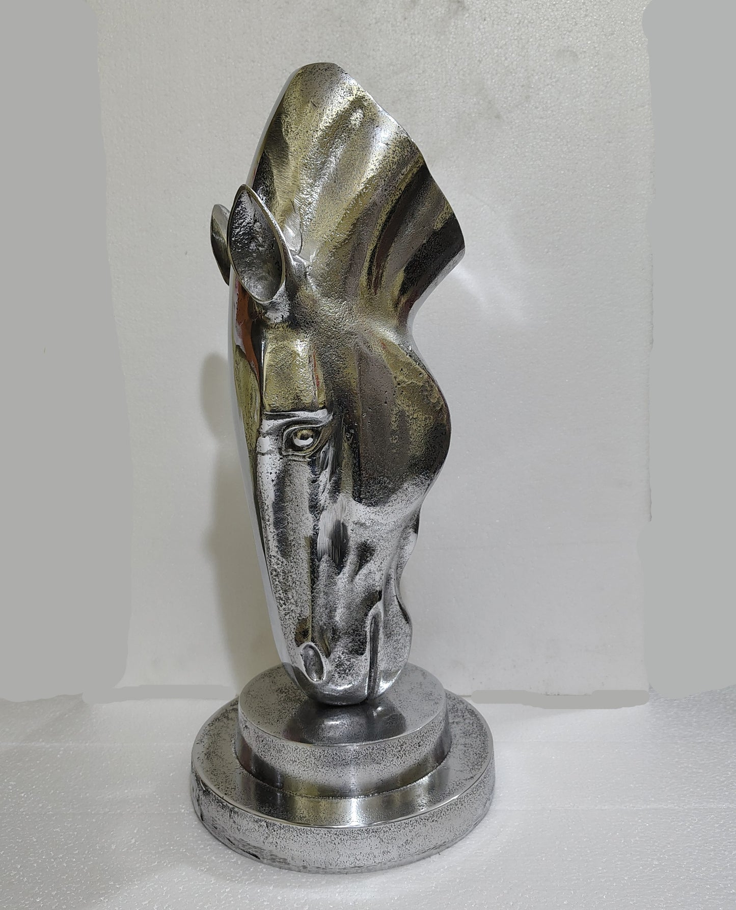 Polished Aluminum Horse Head  Table Top Figurine – Contemporary Metallic Equestrian Decor