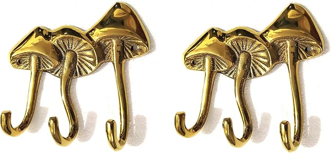Whimsical Brass Mushroom Wall Hook Sculpture – Unique Home & Office Décor Piece ( Set of 3)