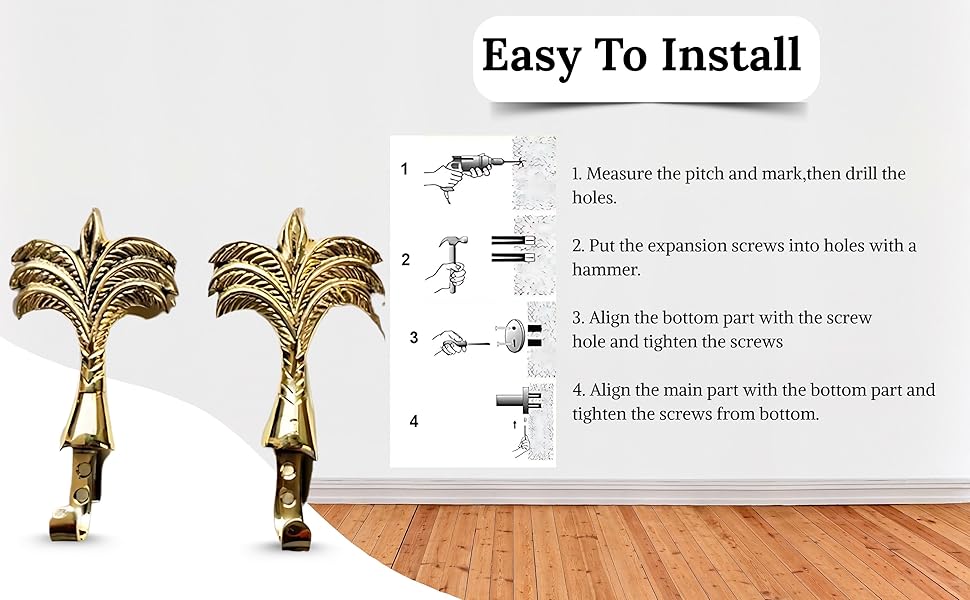 Tropica Luxe Brass Wall Hooks – Palm Tree Design (Set of 6)