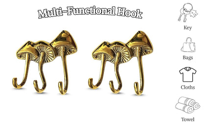 Whimsical Brass Mushroom Wall Hook Sculpture – Unique Home & Office Décor Piece ( Set of 3)