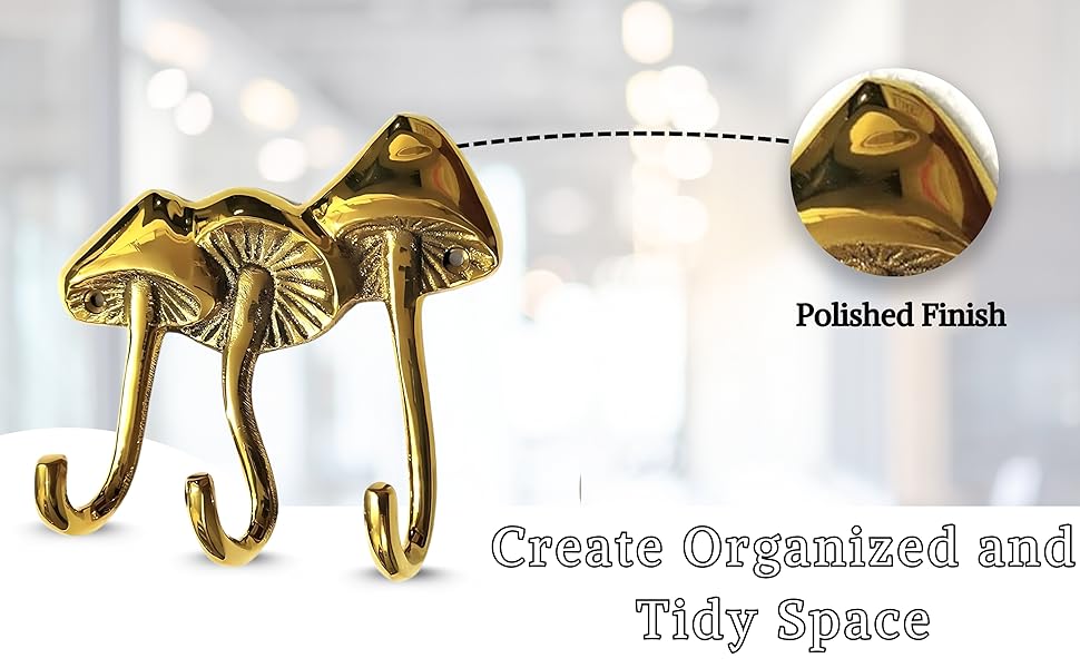 Whimsical Brass Mushroom Wall Hook Sculpture – Unique Home & Office Décor Piece ( Set of 3)