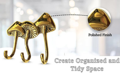 Whimsical Brass Mushroom Wall Hook Sculpture – Unique Home & Office Décor Piece ( Set of 3)