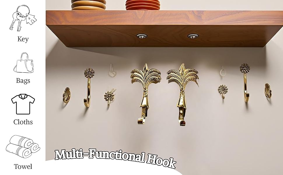 Tropica Luxe Brass Wall Hooks – Palm Tree Design (Set of 6)