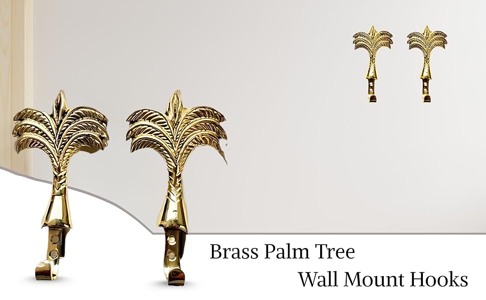 Tropica Luxe Brass Wall Hooks – Palm Tree Design (Set of 6)